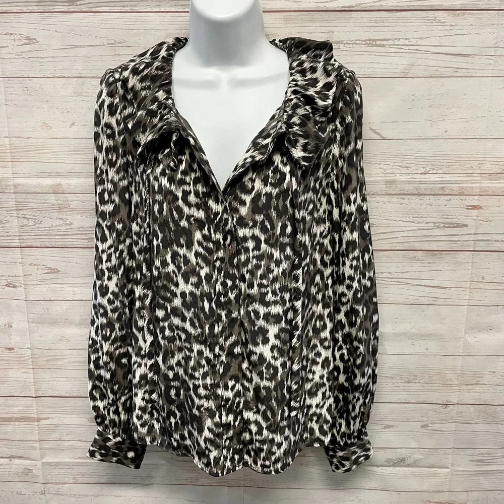 Kate Spade Lynette Ruffle collar Leopard Prink Silk Blouse